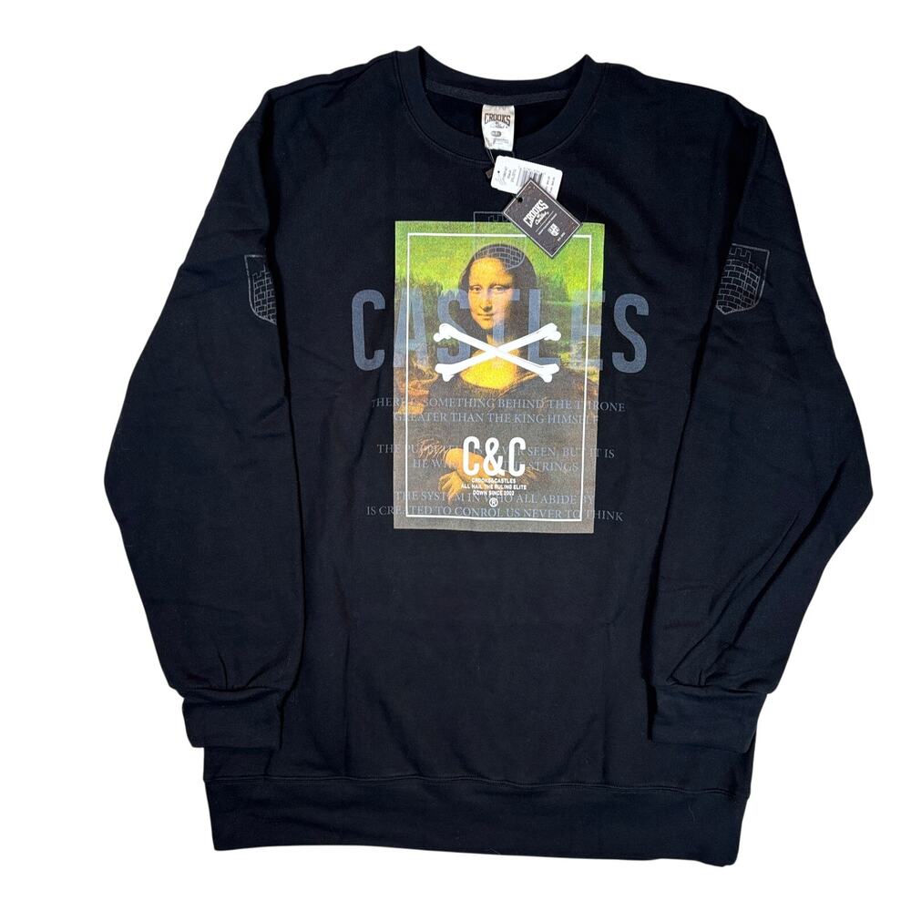 Crooks & Castle NWT Sweatshirt 2XL Black Mona Lisa Graphic Y2K Streetwear 2000s